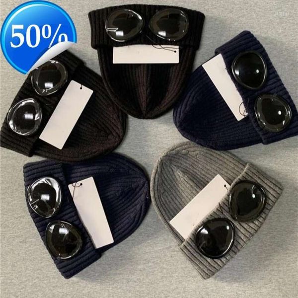 

cp hat Beanie Cp Hat Beanie/skull Caps Beanies Winter Glasses Hat Men CP Ribbed Knit Lens Beanie Hip Hop Knitted, Gray white