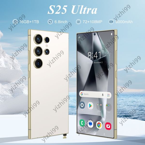 

S25 Ultra 16GB+1TB smartphone cell phone Dual SIM 5G Phone 6.8HD+ Display 13MP+50MP Camera Android 13 Mobile Fingerprint Face ID GPS 4G, Gold
