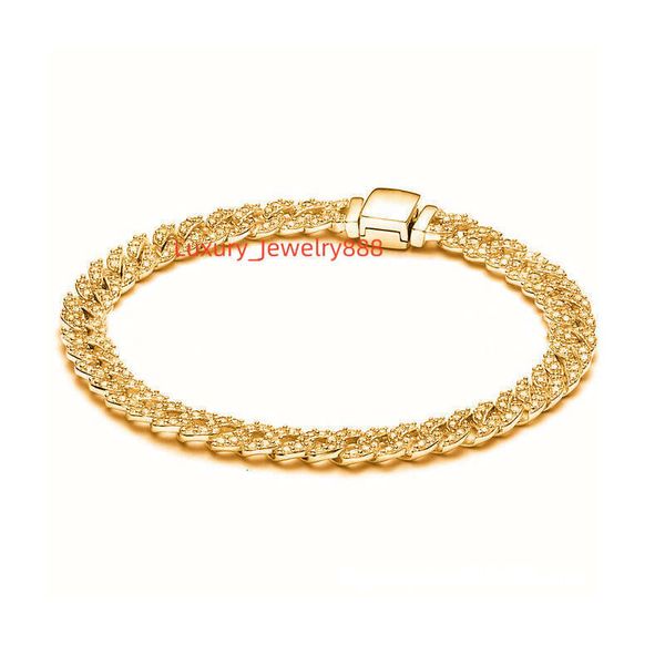 

S Sterg Sier Hiphop Cuban Miami Chain Bracelets Gold Color Men Women with Original BOX fits pan Authentic Birthday Gift Christmas Jewelry BR050