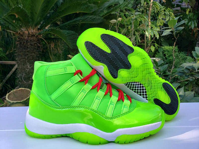 

space jam 11 high hornet men basketball shoes jumpman 11s lime green red mens sports sneaker with box, Black