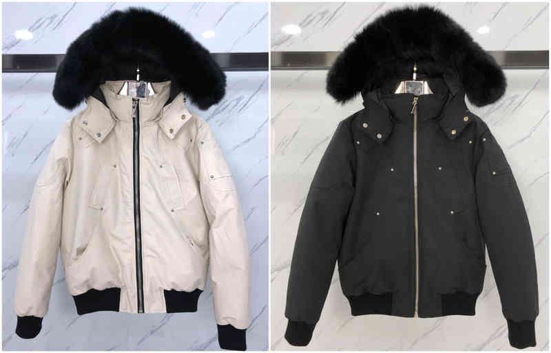 

down jacket men's fur collar parka winter waterproof white duck coat cloak fashion men and women couples moose casual version to keep w, Black