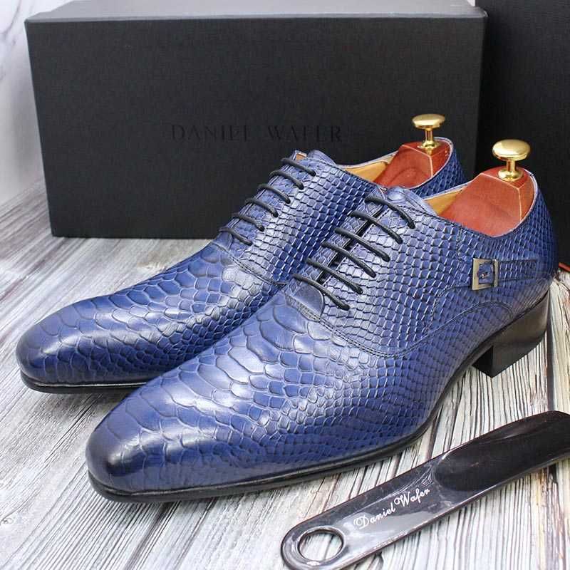 

dress shoes luxury men oxford shoes snake skin prints classic style leathe, Black