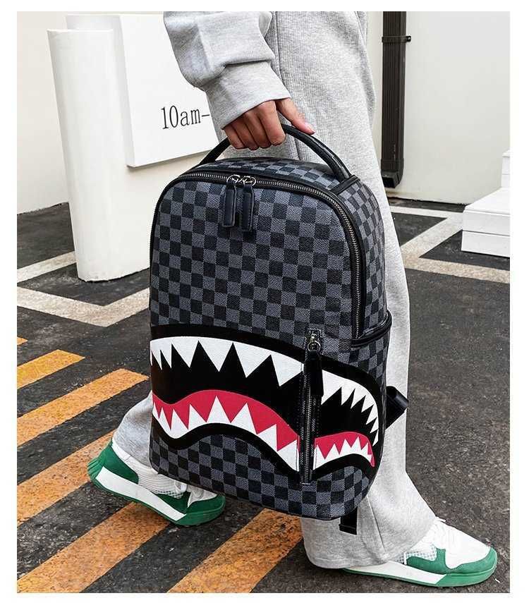 

backpack men s travel bag fashion lattice backpack student schoolbag large capacity shark bag street trend man 230708