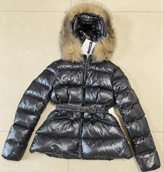 

designer short down jacket women nylon fur zipped pockets coat winter thick warm down-filled outwear s, Black
