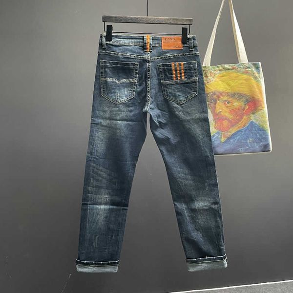 

men's jeans straight pants man skeleton embroidery mopping trousers streetwear denim clothing for men baggy t23011027f5, Blue