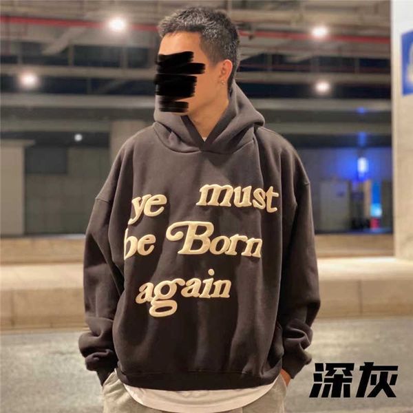 

cpfm ye must be born again hoodie men's women hoodies sweatshirts puff print men pullover heavy fabric embroidery hood par0, Black