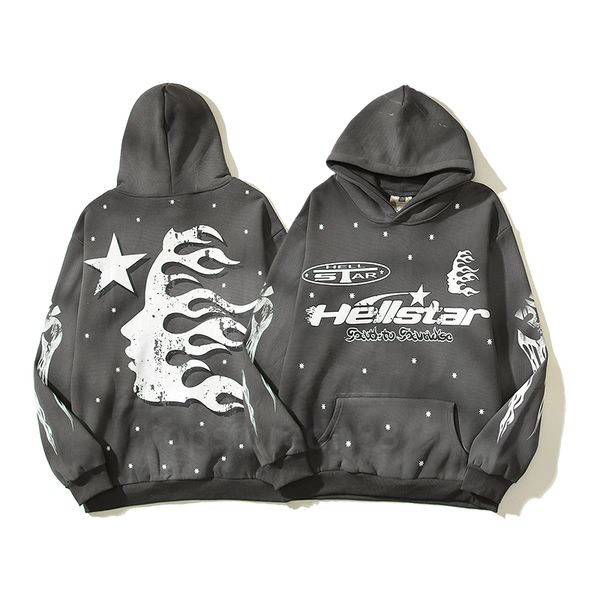 

hellstar hoodies men's sweatshirts high street hooded harajuku y2k stranger things lose warm pullover sweatshirt loose hip hop hoody 11, Black