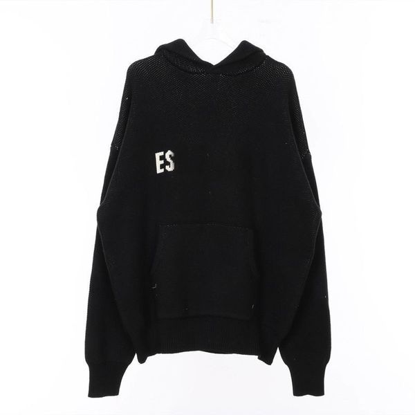 

2023 designer sweaters fashion men embroidery knitting long sleeve hoody pullover knitted letter knit hoodie winter selling essentialhoodie, Black