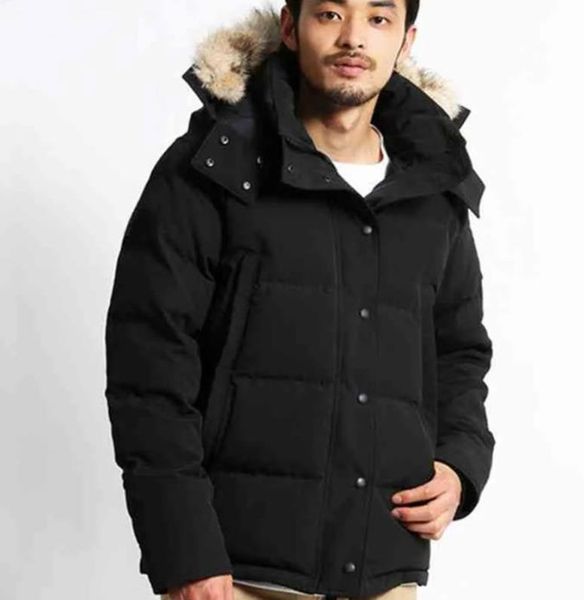 

mens winter down parkas outerwear wolf fur hooded jacket coat zipper outwear coats xplz, Black