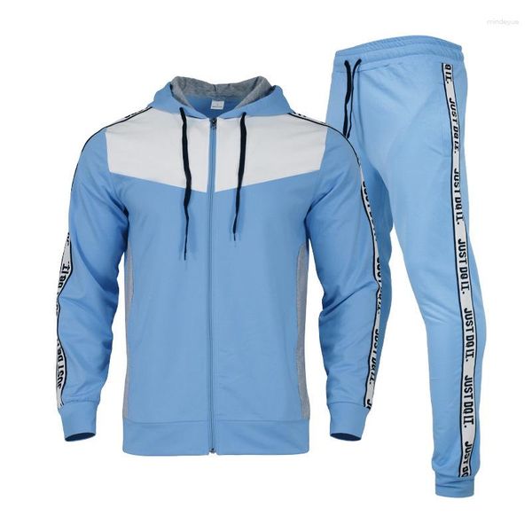 

men's tracksuits 2023 autumn tracksuit men fashion hooded patchwork set zipper jacket sweatpants mens 2pcs sets loose casual sportswear, Gray