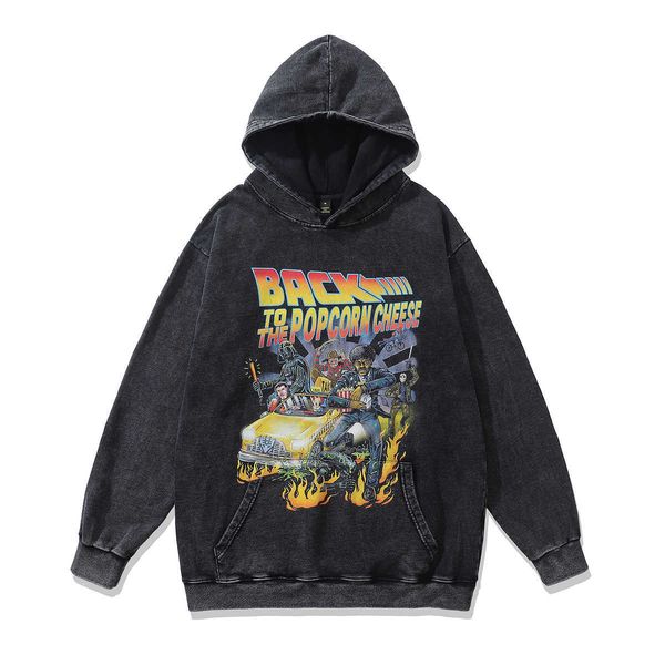 

23ss new halloween designer pure cotton hoodie for men and women washed worn-out loose autumn casual versatile terry u2s, Black