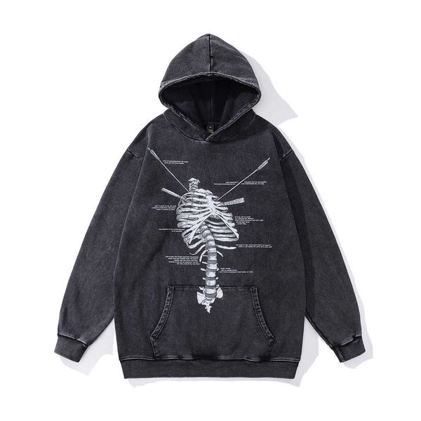 

23ss new halloween designer pure cotton hoodie for men and women washed worn-out loose autumn casual versatile terry evg, Black
