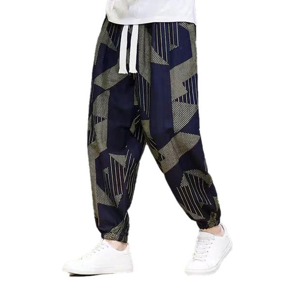 

men's pants 2023 casual printed jogging polyester cotton elastic waist drawstring pocket male fashion streetwear iv5c, Black