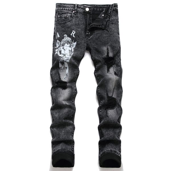 

amirriis pants mens designer jeans mens jeans street brand embroidery black fitting slim purple jeans for men with stars designer tall rippe, Blue