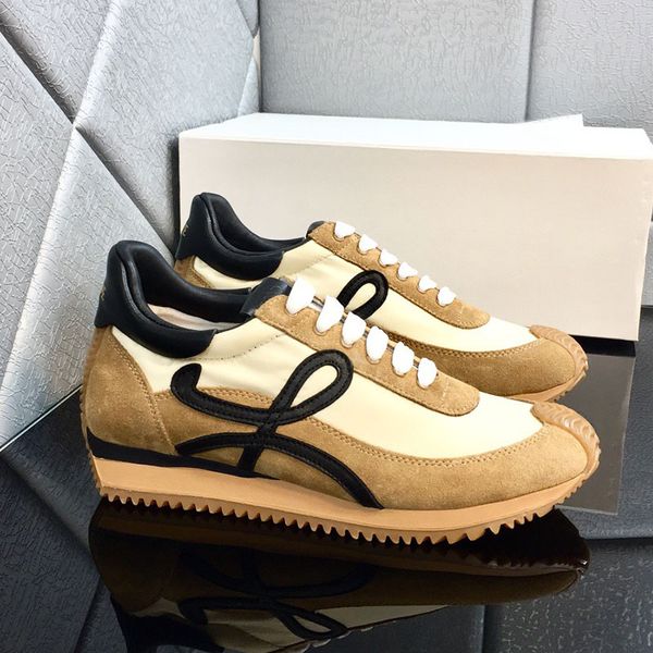 

mens and womens casual shoes flow runner in nylon and suede lace up sneaker with a soft upper and honey rubber waves sole cowhide shoes gfwb