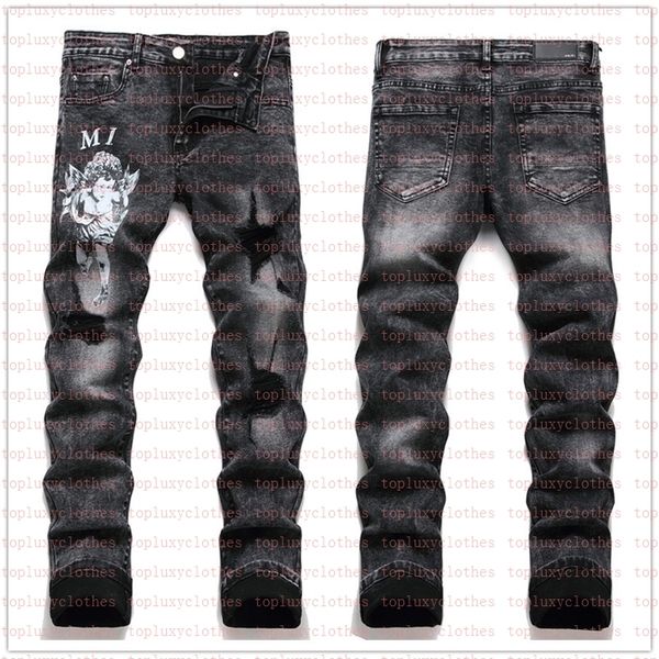 

men's jeans european jean broken hombre letter star designers men embroidery patchwork ripped for trend brand motorcycle pant fashion s, Blue