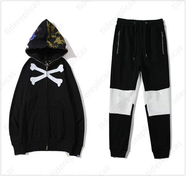 

men sets designer tracksuits oversized shark jogging suits hoodie zipper sports camouflage clothes hip hop loose thick cotton -3xl large si, Gray