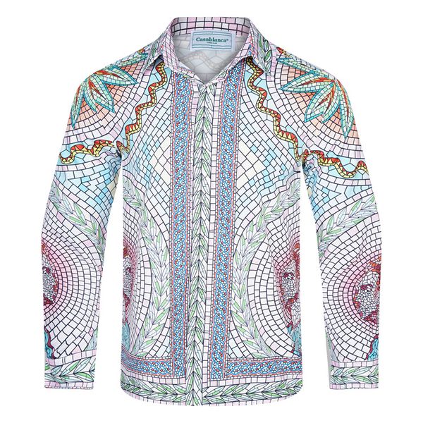 

luxury designers men's dress shirts fashion new casablanc summer casual printed shirt homme male slim fit short sleeve shirts 31e0 31e0, White;black
