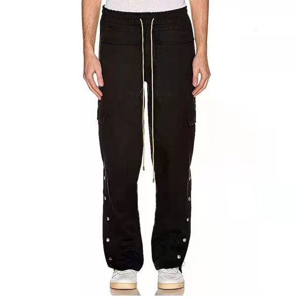 

mens cargo pants drawstring sports casual pants with breasted drawcord 3gih, Black