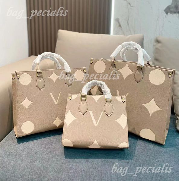 

designer designer bag women tote bag genuine leather letter embossing flower monograms on the go handbag purse crossbody shopping 3 sizes ba