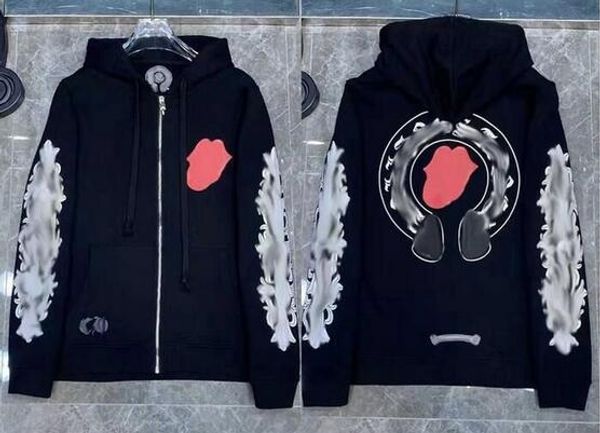 

3a mens hoodies designer chrome winter sweatshirts heart hoodie ch long sleeve zipper jacket loose coat hooded hoody men woman hip hop chrom, Black