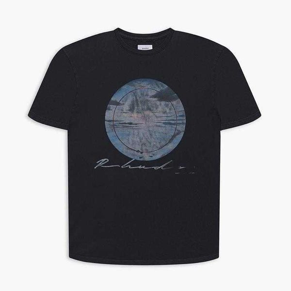 

designer fashion clothing tees tshirt akeng brand rhude summer new crown flag high street loose round neck short sleeve for men women cotton, White;black