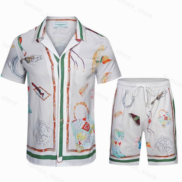 

casablanca mens set 2 pieces designer shirt shorts slim fit loose silky luxury casablanc shirts men casual polos suit clothing 81bi, Gray