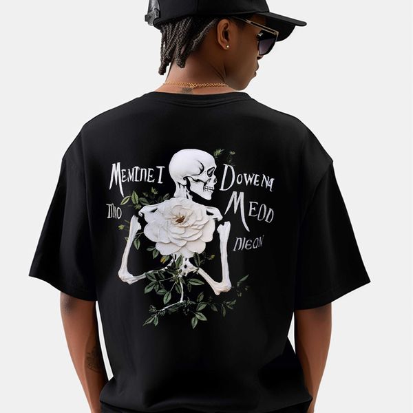 

mach men's t-shirt short sleeve back skull white rose youth leisure loose round neck t-shirt cotton t-shirt fashion smsubhb1, White;black