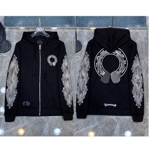 

men's hoodies sweatshirts mens designer chrome winter heart hoodie ch long sleeve zipper jacket loose coat hooded hoody men woman hip h, Black