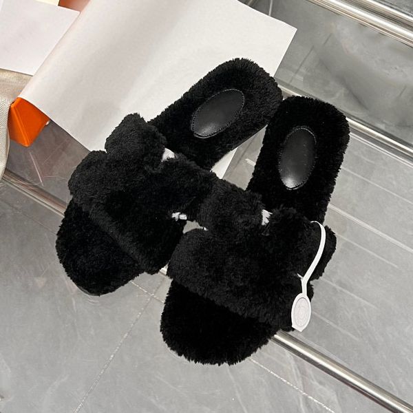 

slippers designer fur man australia womens slides fluffy fuzzy slipper slider flat comfort mule shearling comfy slipper pool pillow flip flo, Black
