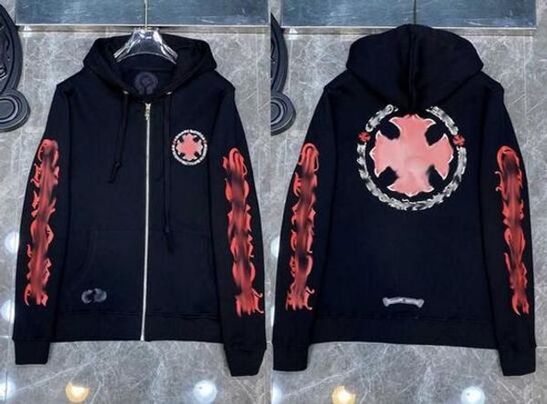 

men's hoodies sweatshirts mens designer chrome winter heart hoodie ch long sleeve zipper jacket loose coat hooded hoody men woman hip h, Black