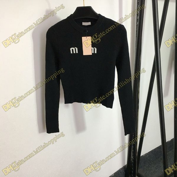 

designer miu collection striped sweater luxury womens pullover fashion classic letter autumn and winter round neck long sleeve wool d7k5, Black