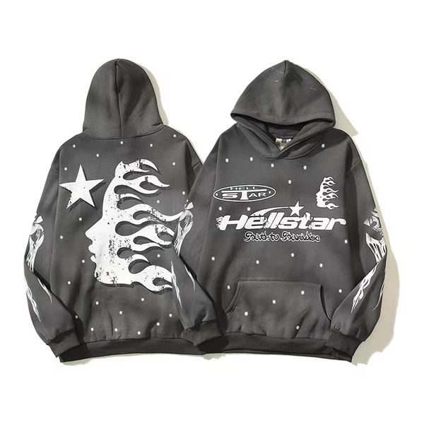 

hellstar sportsuit men and women designer hoodie long sleeve pants pullover street hip hop retro alphabet print high grey blue red white hel, Black