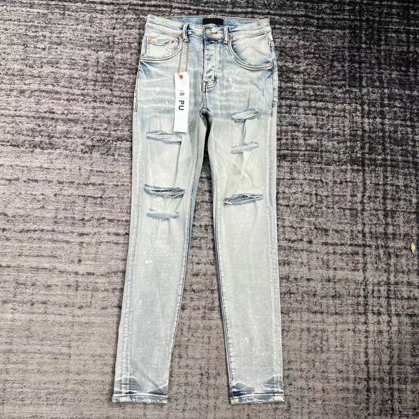 

man jeans designer purple skinny ripped biker slim straight pants stack fashion mens trend brand vintage pant us 70wv, Black