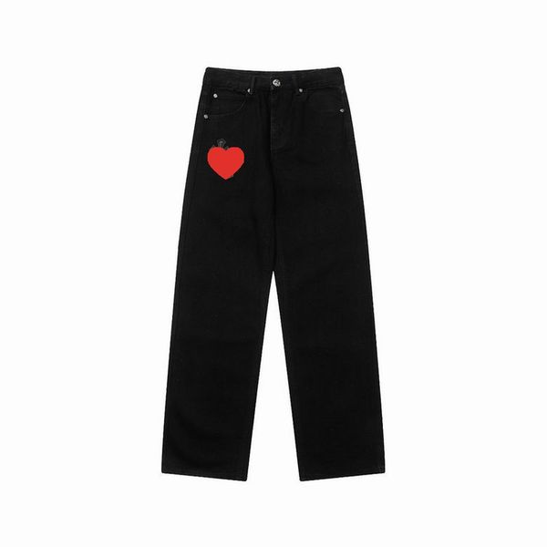 

2023 mens jeans designer make old washed chrome straight trousers heart letter prints for women men casual long style rt0o, Blue