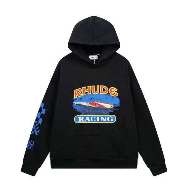 

rhude hoodie designer printing loose long sleeve hoodies fashion sports for men women luxury brand sweatshirt cjtg, Black