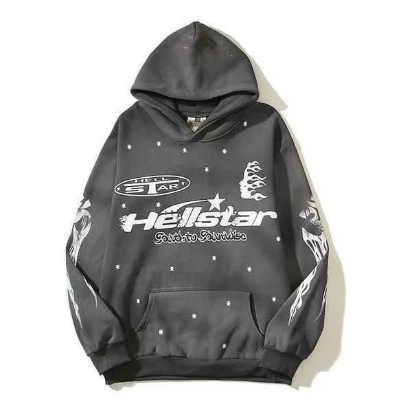 

hellstar hoodies men's sweatshirts high street fleece y2k hooded graphic harajuku stranger things oversize lose warm pullover sweatshir, Black
