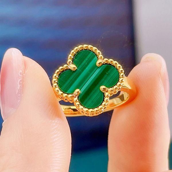 

four leaf clover ring natural shell gemstone gold plated 18k woman designer t0p highest counter advanced materials european size anniversary, Silver