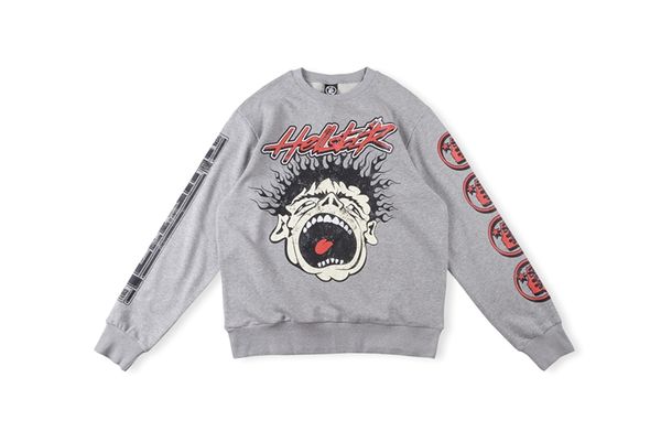 

hellstar studios records crewneck hoodie men's hoodies and sweatshirt crew neck sweatshirt man plus size pullovers vintage sweater over, Black