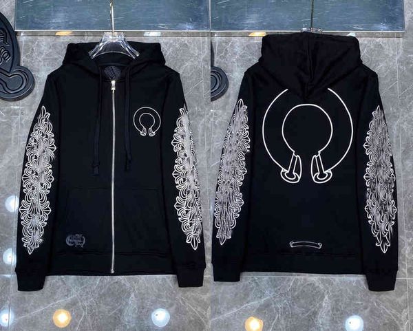 

3a classic mens zipper ch hoodies designer horseshoe sanskrit cross print pullover heart hoody sweatshirts sweater luxury woman jackts fate, Black