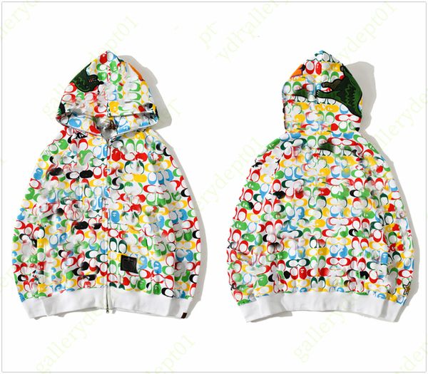 

men's hoodies sweatshirts mens designer hoodie shark luminous letters camo hoody oversized cotton zip sweaters hoodys embroidered cardi, Black