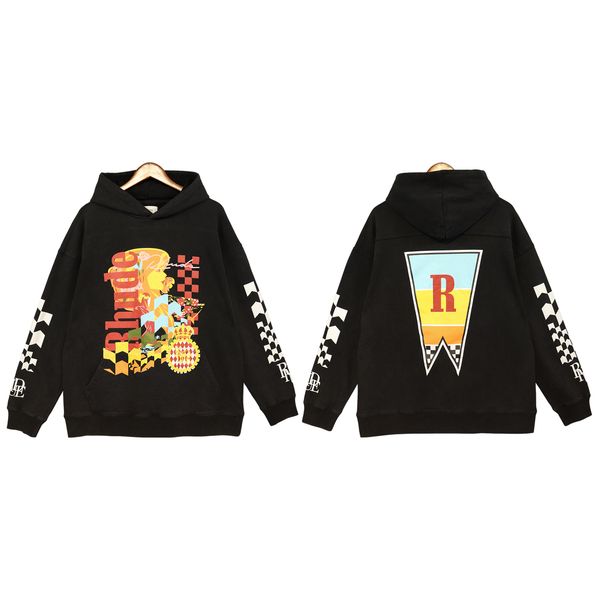 

rhude hoodie designer printing loose long sleeve hoodies fashion sports for men women luxury brand sweatshirt 9xh4, Black