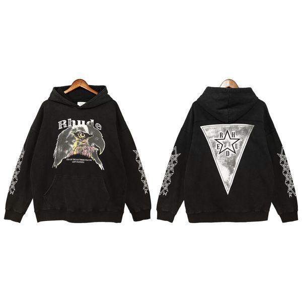 

hoodies rhude mens letter print long sleeve fashion women sweatshirts sweater hip hop luxury brand us size diw1mmwt, Black