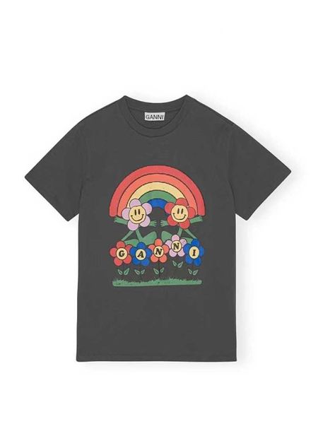 

23ss ganni womens t shirt summer new product ocean series example youth leisure shell print straight round neck short sleeve women cotton fa, White
