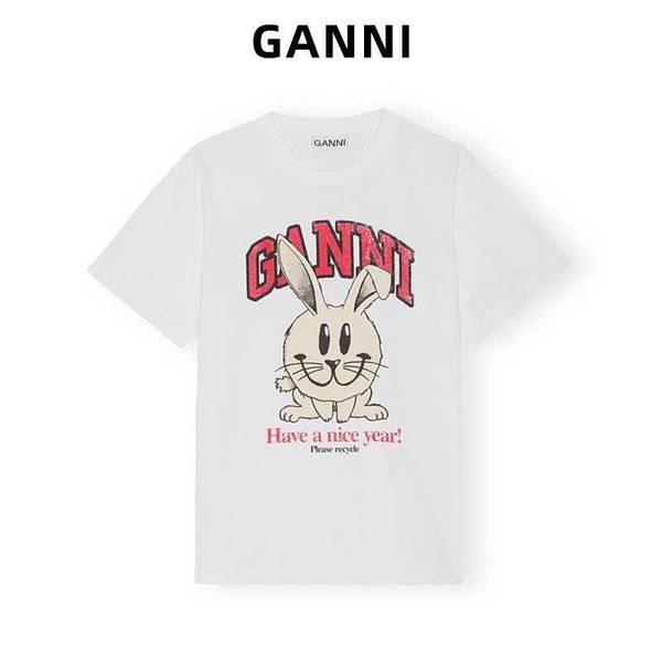 

23ss ganni womens t shirt summer new product ocean series example youth leisure shell print straight round neck short sleeve women cotton fa, White