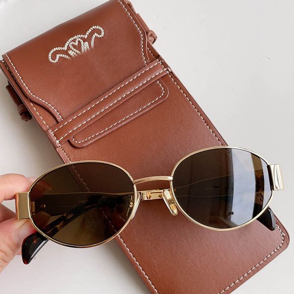 

arc de triomphe sunglasses cl40235u oval metal women's designer thin frame hardware mirror legs fashion retro party glasses original bo, White;black