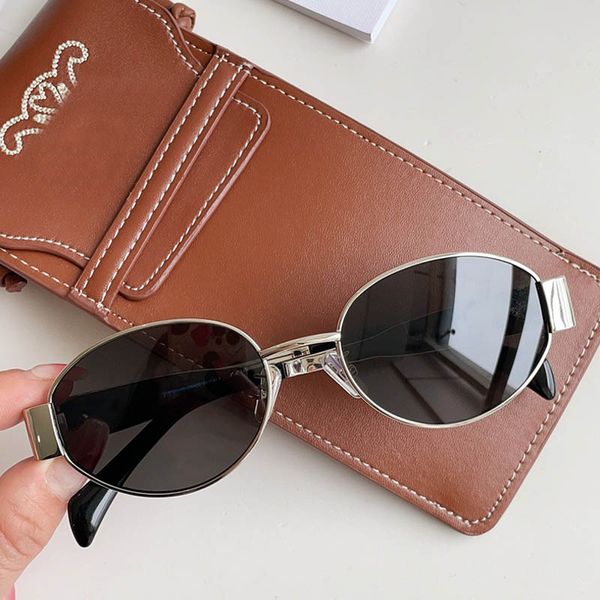 

arc de triomphe sunglasses cl40235u oval metal women's designer thin frame hardware mirror legs fashion retro party glasses original bo, White;black