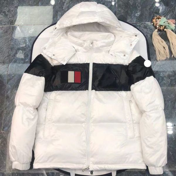 

designer mens down parkas women's colorblock stand collar hooded color line jacket embroidered badge loose casual couple style thick wa, Black