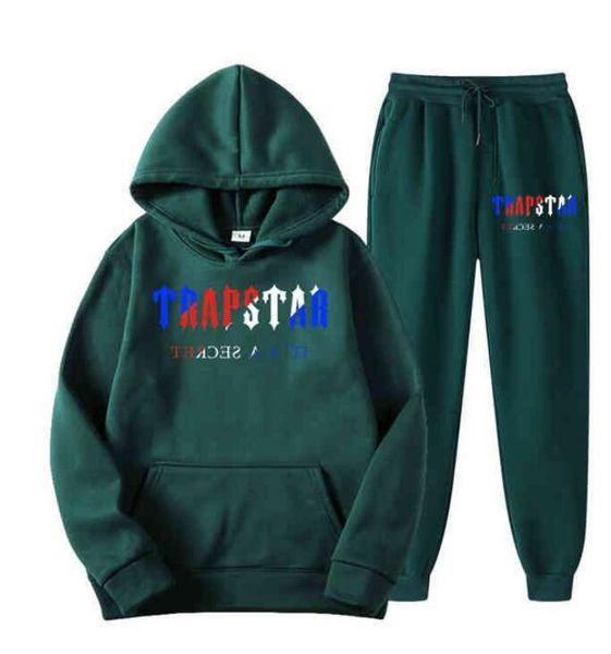 

trapstar brand tracksuit printed sportswear men's t shirts 16 colors warm two pieces set loose hoodie sweatshirt pants joggingzbyz 8nz0, Black