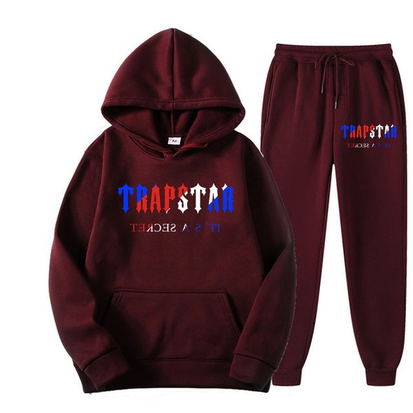 

Brand Tracksuit TRAPSTAR Printed Sportswear Men 16 colors Warm Two Pieces Set Loose Hoodie Sweatshirt Pants jogging 2206150YH5 105BC, Red